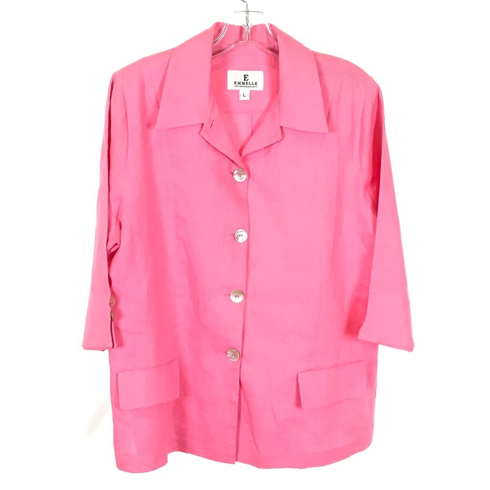 Womens Size Large Emmelle 1042 Madison Avenue NYC Pure Linen Button Front Jacket